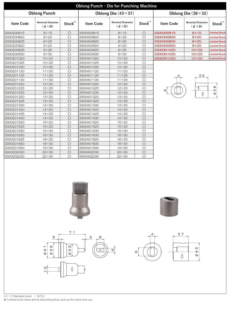 Oblong Punch・Die for Punching Machine | Kansai Kogu Manufacturing